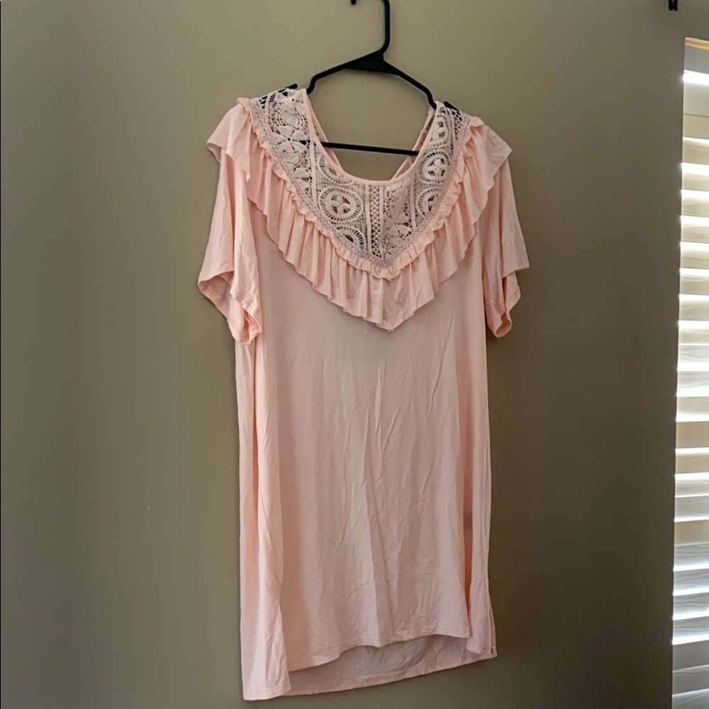 POL Women's Pink Lace Tunic Top